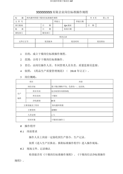 热风循环烘箱干燥岗位SOP