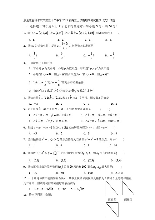 黑龙江省哈尔滨市第三十二中学2015届高三上学期期末考试数学(文)试题