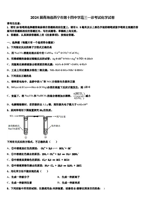 2024届青海省西宁市第十四中学高三一诊考试化学试卷含解析