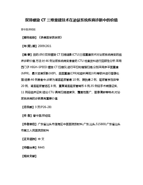 双排螺旋CT三维重建技术在泌尿系统疾病诊断中的价值