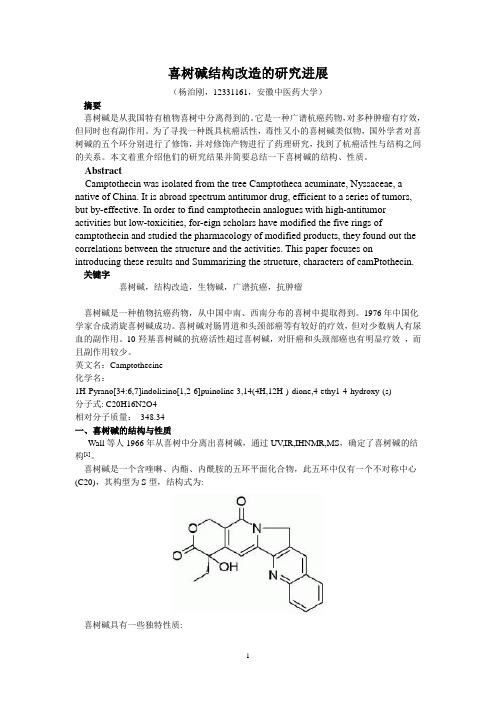 喜树碱结构改造的研究进展