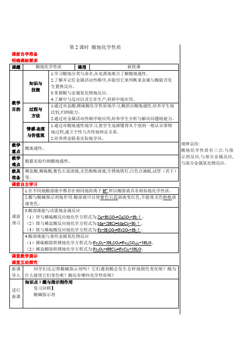 初中九年级化学导学案酸的化学性质(导学案)