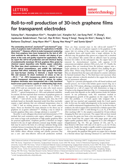 Roll-to-roll production of 30-inch graphene films for transparent electrodes