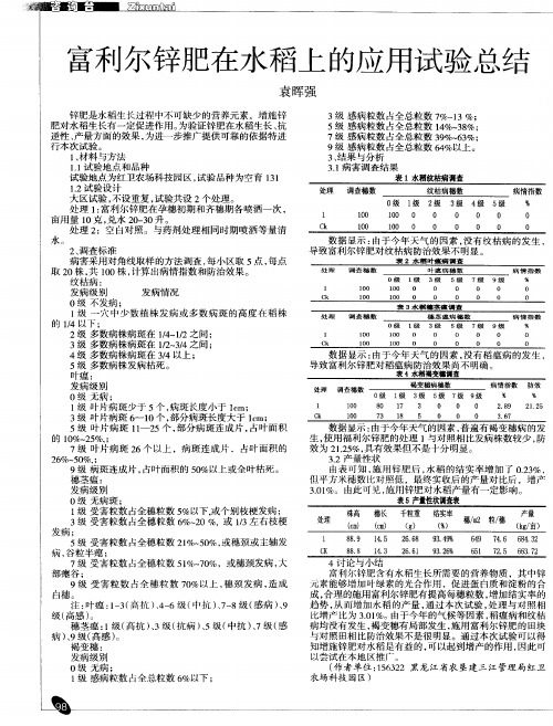 富利尔锌肥在水稻上的应用试验总结