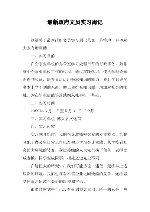 最新政府文员实习周记