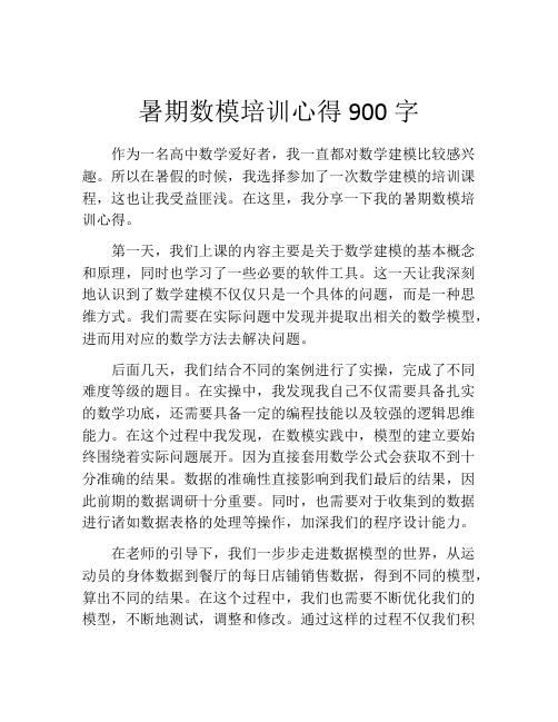 暑期数模培训心得900字