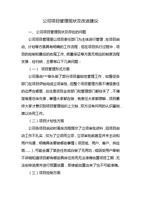 公司项目管理现状及改进建议