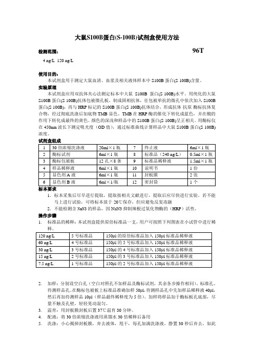 大鼠S100B蛋白S-100B试剂盒使用方法