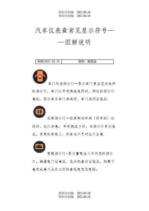 汽车仪表盘常见显示符号——图解说明之欧阳治创编