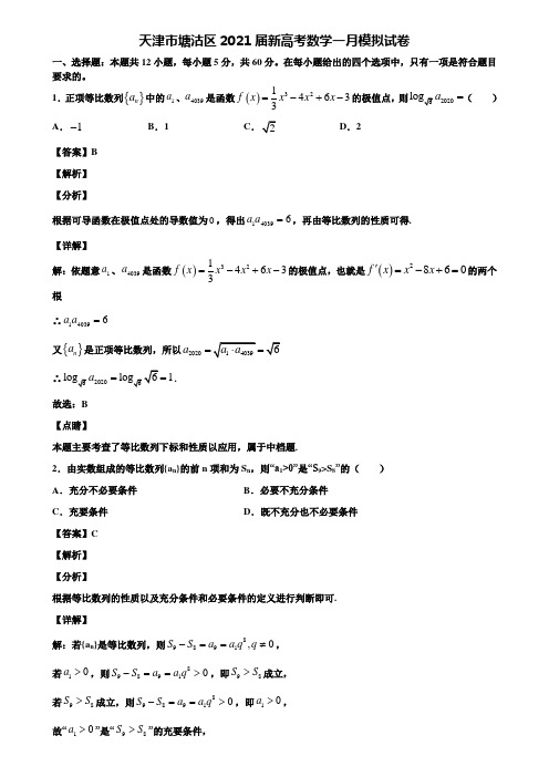 天津市塘沽区2021届新高考数学一月模拟试卷含解析