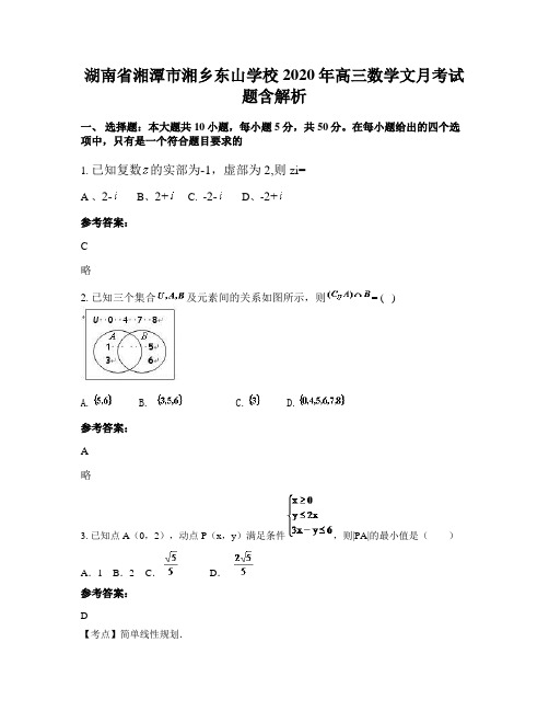 湖南省湘潭市湘乡东山学校2020年高三数学文月考试题含解析