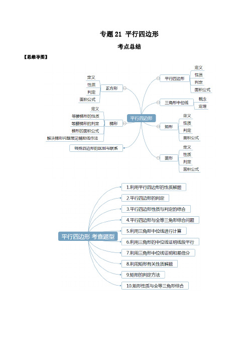 中考数学一轮复习知识点+题型专题讲义21 平行四边形(学生版)