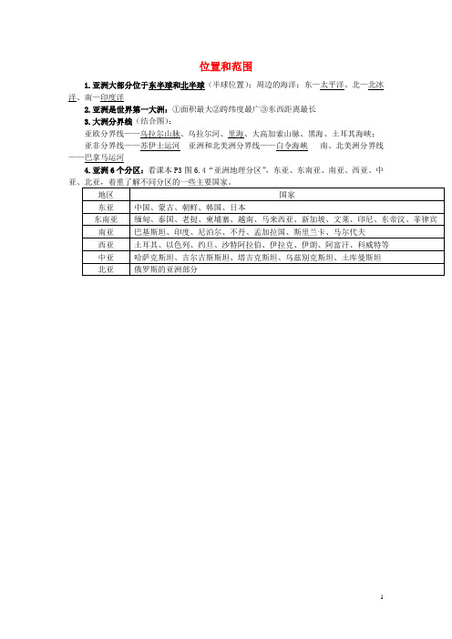 新人教版七年级地理下册6.1位置和范围知识点归纳