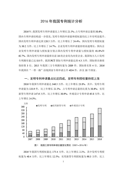 2016年我国专利统计分析