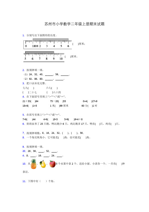 苏州市小学数学二年级上册期末试题