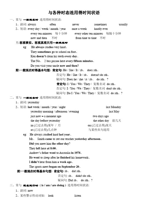 与各种时态连用的时间状语