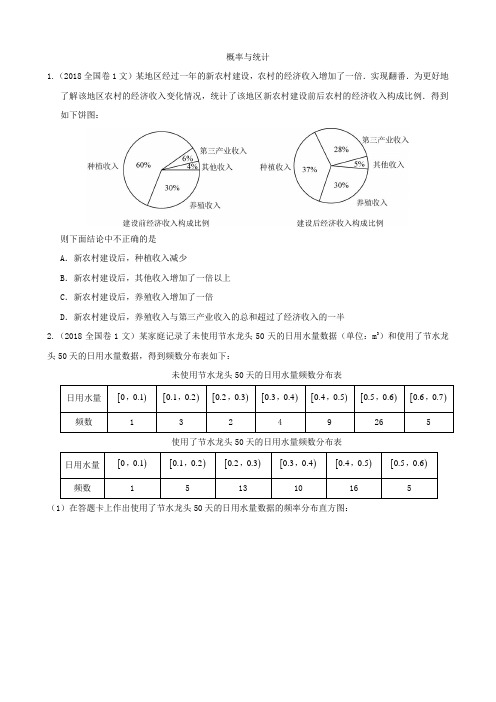 2018高考文科数学分类汇编 概率与统计