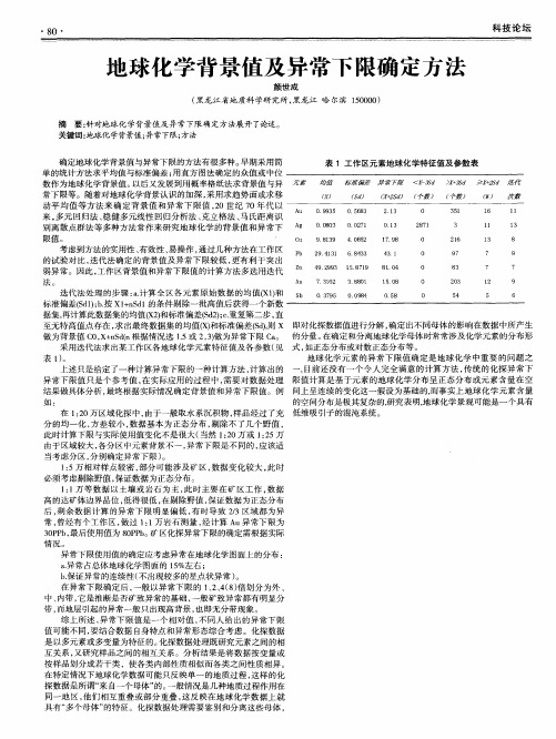 地球化学背景值及异常下限确定方法