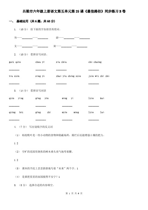 吕梁市六年级上册语文第五单元第25课《最佳路径》同步练习B卷