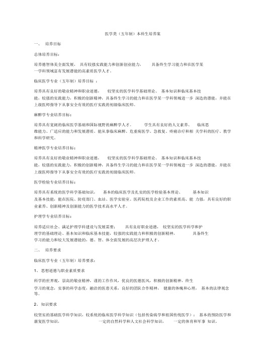 中南大学临床医学与医学技术类(五年制)本科生培养方案