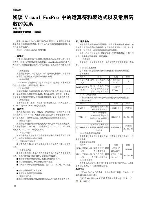 浅谈Visual FoxPro中的运算符和表达式以及常用函数的关系