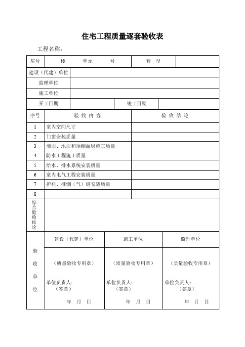 住宅工程质量逐套验收表