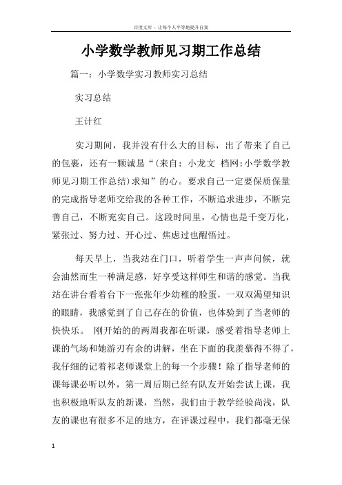 小学数学教师见习期工作总结