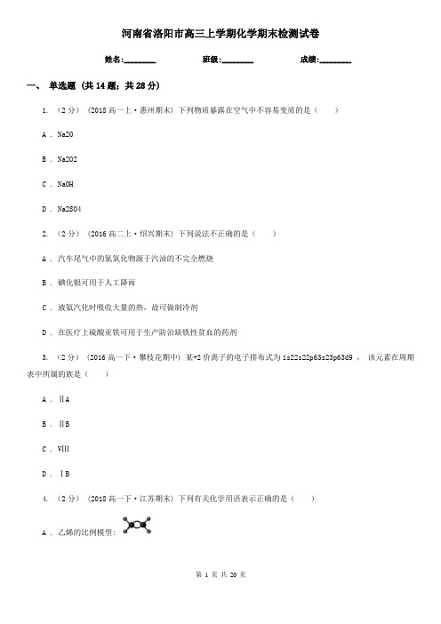 河南省洛阳市高三上学期化学期末检测试卷