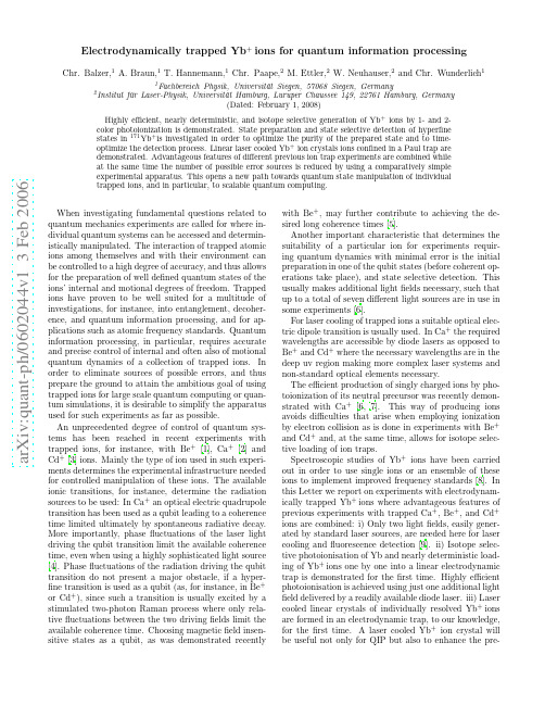 Electrodynamically trapped Yb+ ions for quantum information processing