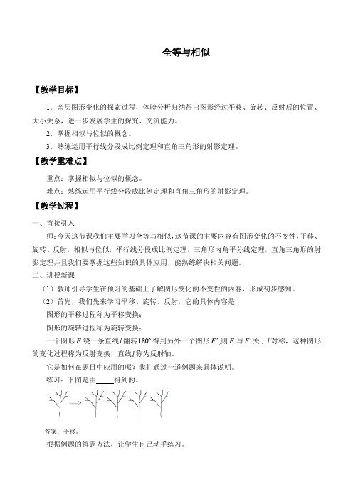 北师大版高中数学选修4-1  1.1全等与相似_教案设计