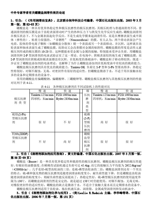 中外专家学者有关硼酸盐润滑性效的论述