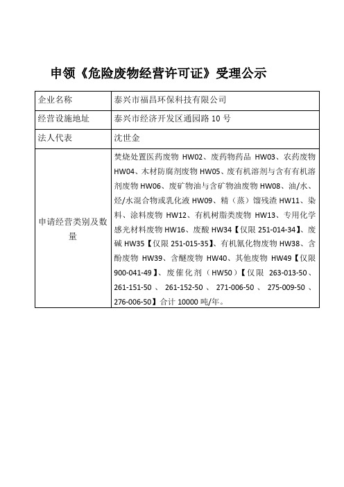 申领危险废物经营许可证受理公示