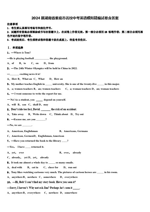 2024届湖南省娄底市名校中考英语模拟精编试卷含答案