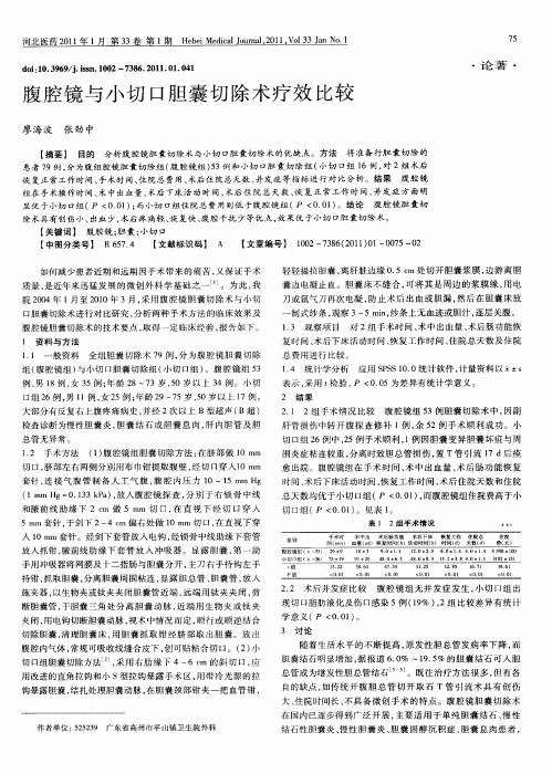 腹腔镜与小切口胆囊切除术疗效比较