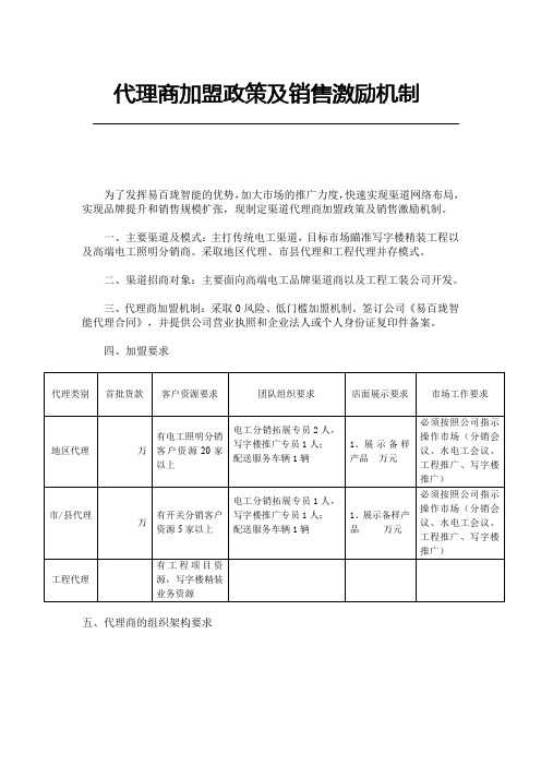 代理商加盟政策及销售激励机制