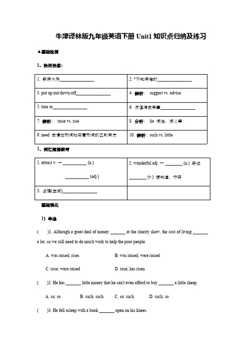 牛津译林版九年级英语下册Unit1知识点归纳及练习