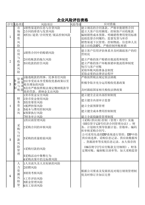 企业风险评估表格