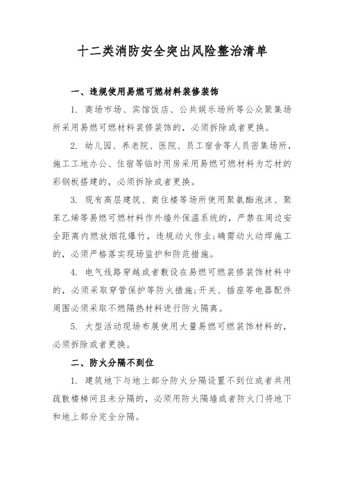 消防安全突出风险整治清单