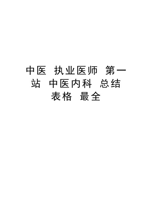 中医 执业医师 第一站 中医内科 总结 表格 最全教学内容