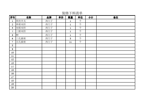 装修下料清单