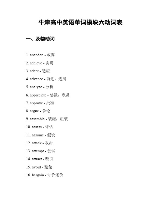 牛津高中英语单词模块六动词表