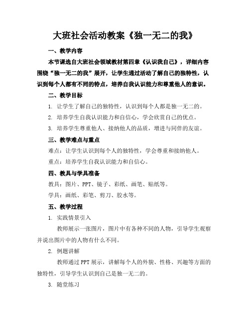 大班社会活动教案《独一无二的我》