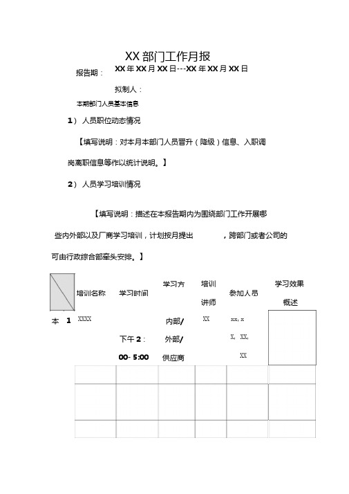 部门工作月报-模板
