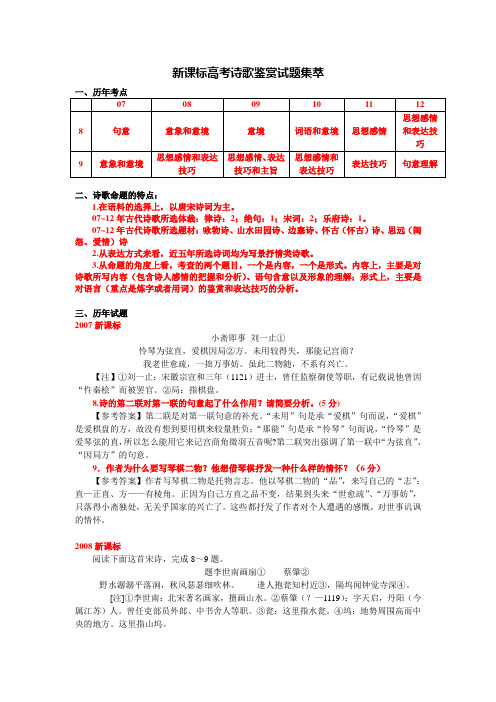 2007~2012年新课标历年诗歌鉴赏题