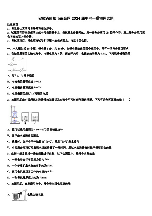 安徽省蚌埠市禹会区2024届中考一模物理试题含解析