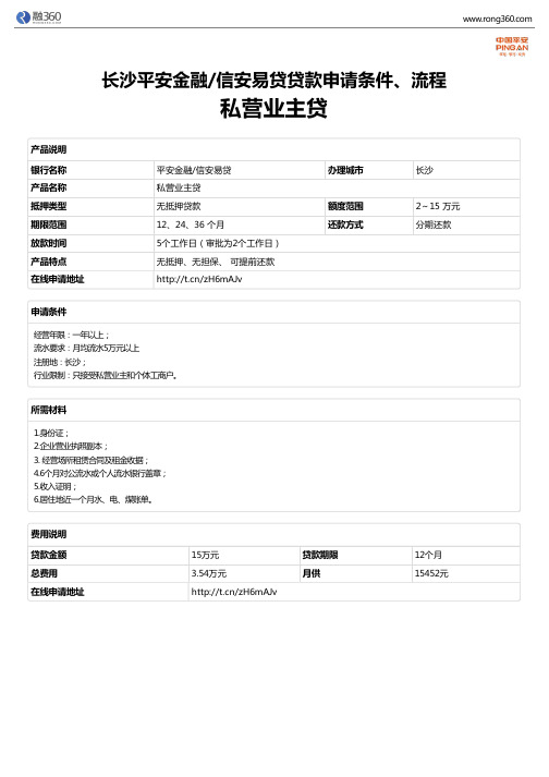 《私营业主贷》长沙平安金融信安易贷-无抵押贷款-申请条件、材料、流程、利率