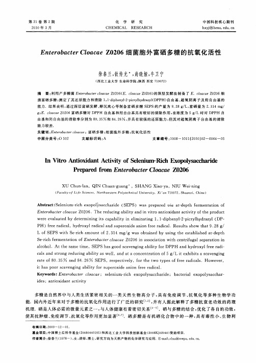 Enterobacter Cloacae Z0206细菌胞外富硒多糖的抗氧化活性