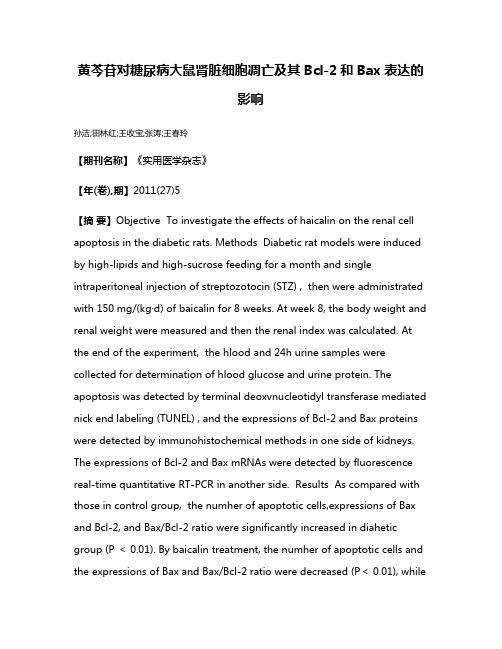 黄芩苷对糖尿病大鼠肾脏细胞凋亡及其Bcl-2和Bax表达的影响