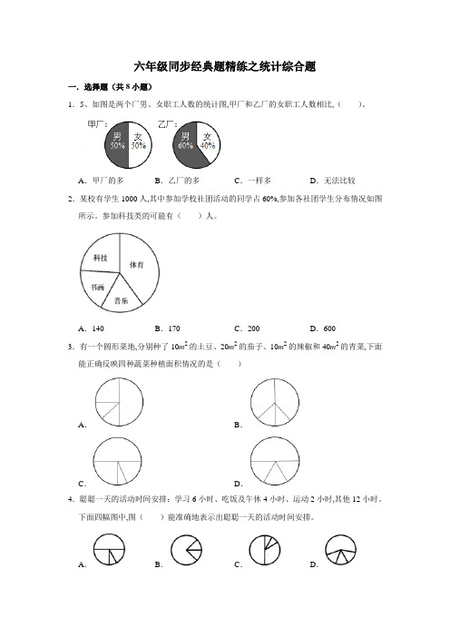 六年级数学上册 统计综合题 (试题) 人教版(含答案)