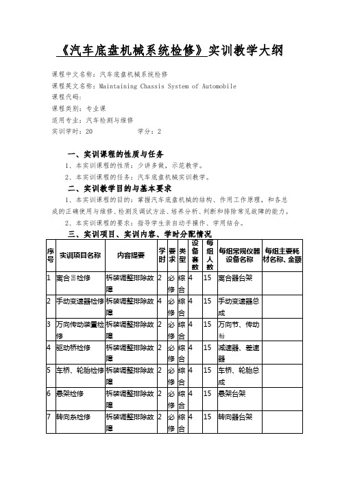 汽车底盘机械系统检修实验教学大纲